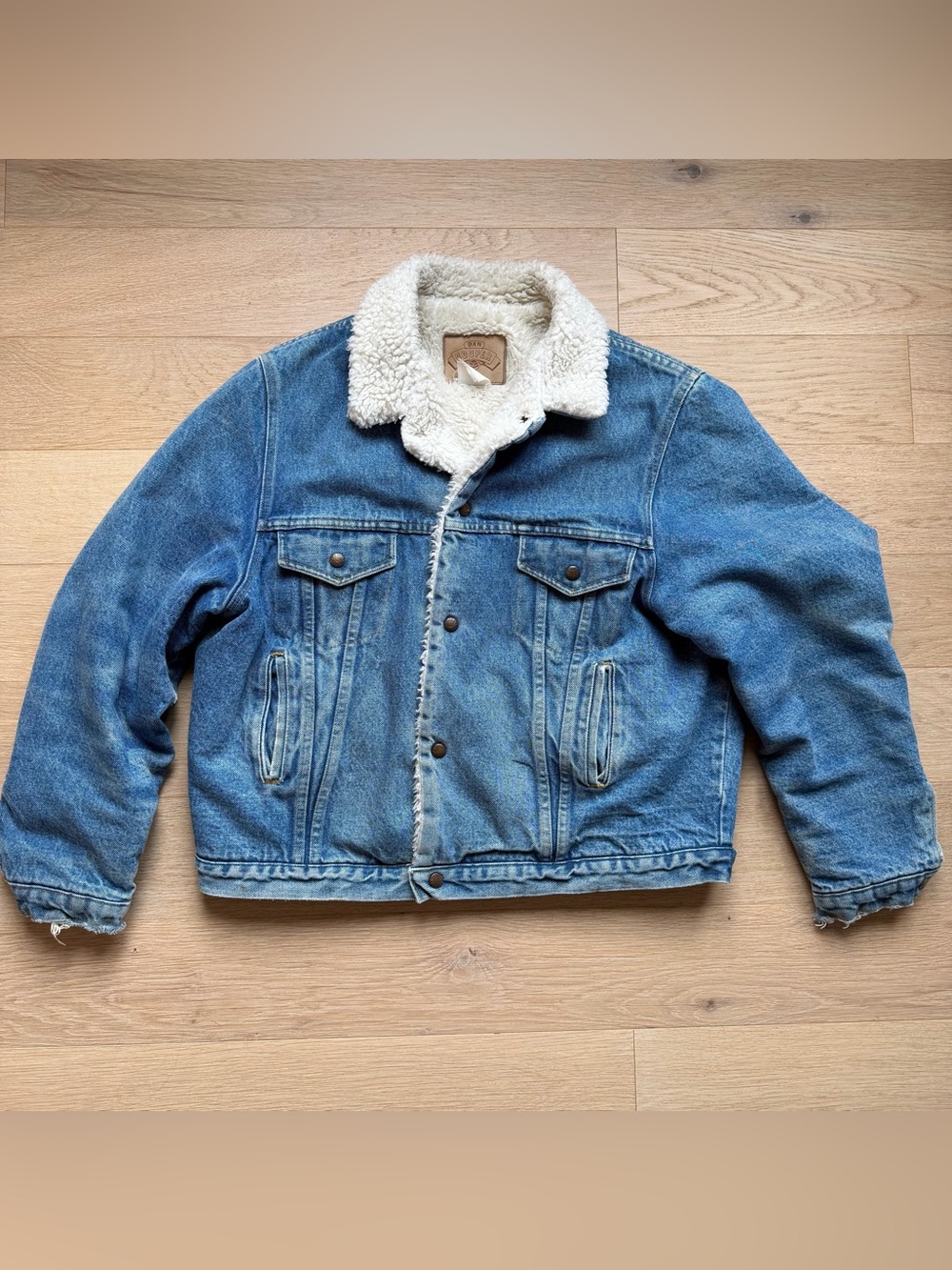 Vintage Dan Cooper Sherpa Lined Denim Trucker Jacket 80s Distressed